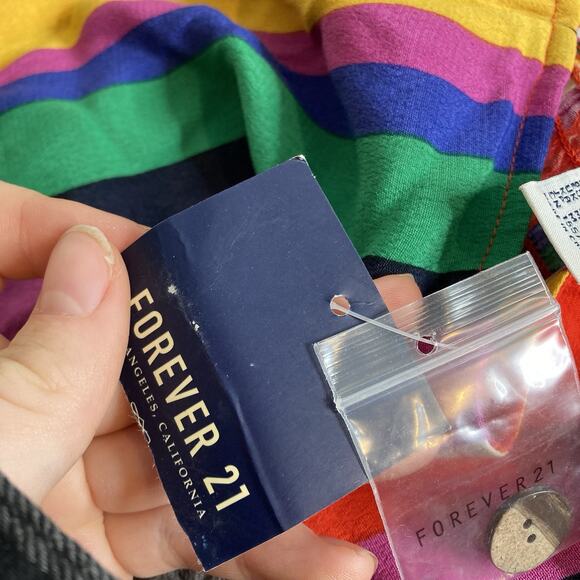 Pride Women's Rainbow Striped Cropped Top Size M Parade Vibrant Gay Forever 21 - Picture 6 of 12